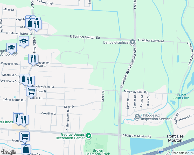 map of restaurants, bars, coffee shops, grocery stores, and more near 411 Maryview Farm Road in Lafayette