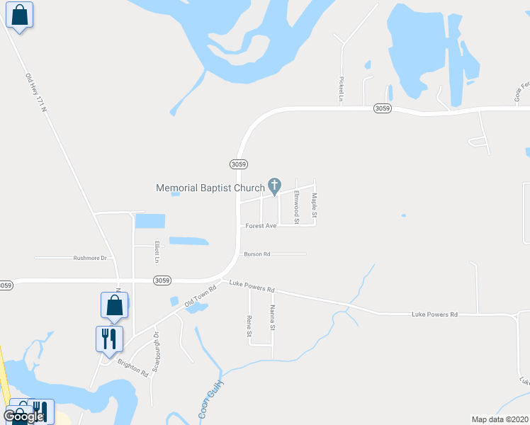 map of restaurants, bars, coffee shops, grocery stores, and more near 3237 Cedar Street in Lake Charles