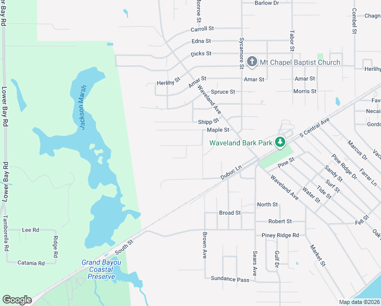 map of restaurants, bars, coffee shops, grocery stores, and more near 116 Fortier Street in Waveland