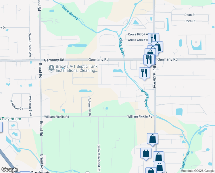 map of restaurants, bars, coffee shops, grocery stores, and more near 40053 High Creek Drive in Gonzales