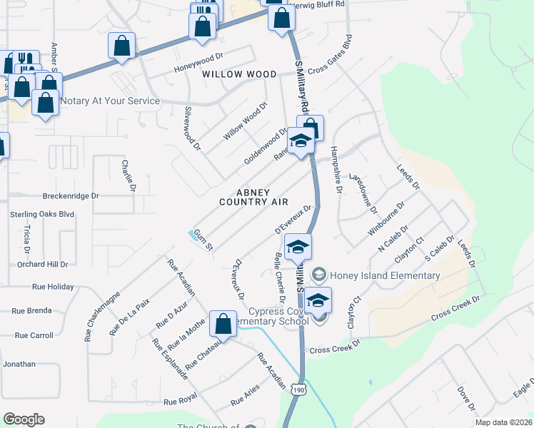 map of restaurants, bars, coffee shops, grocery stores, and more near 40686 Hayes Road in Slidell