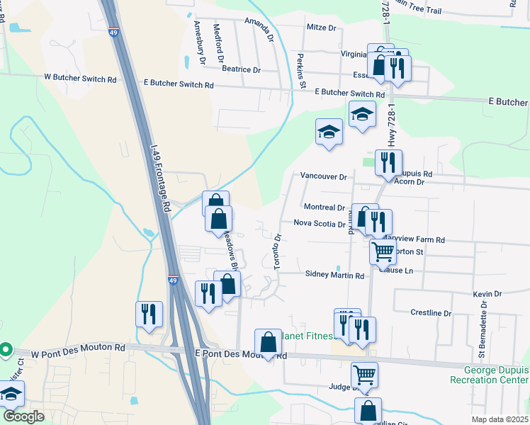 map of restaurants, bars, coffee shops, grocery stores, and more near 200 Buttercup Drive in Lafayette