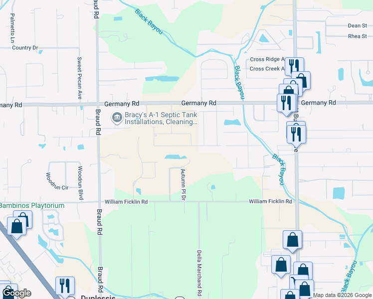 map of restaurants, bars, coffee shops, grocery stores, and more near 40224 Spring Place Avenue in Gonzales