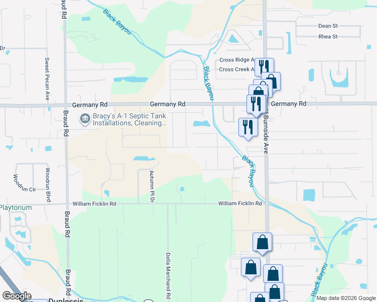 map of restaurants, bars, coffee shops, grocery stores, and more near 40053 High Creek Drive in Gonzales