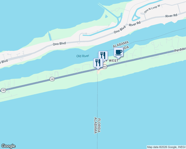 map of restaurants, bars, coffee shops, grocery stores, and more near 29576 Perdido Beach Boulevard in Orange Beach