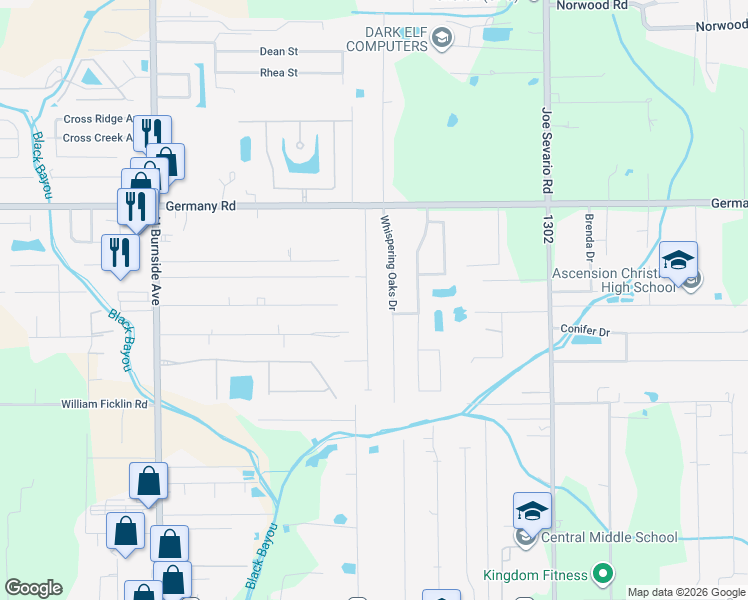 map of restaurants, bars, coffee shops, grocery stores, and more near 14414 Lazy Oaks Dr in Gonzales