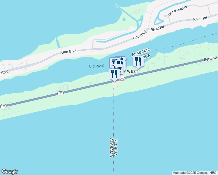 map of restaurants, bars, coffee shops, grocery stores, and more near 29576 Perdido Beach Boulevard in Orange Beach