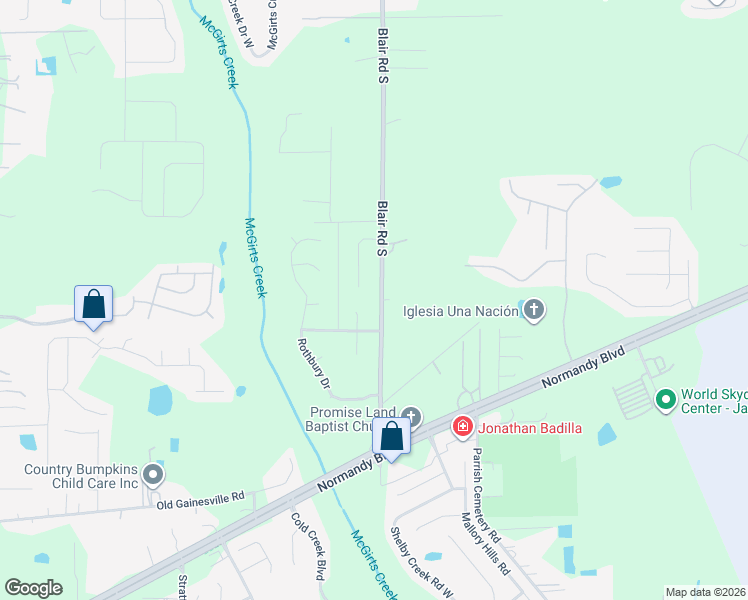 map of restaurants, bars, coffee shops, grocery stores, and more near 2043 Timber Creek Court North in Jacksonville