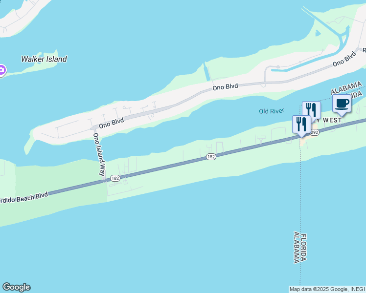 map of restaurants, bars, coffee shops, grocery stores, and more near 29157 Perdido Beach Boulevard in Orange Beach