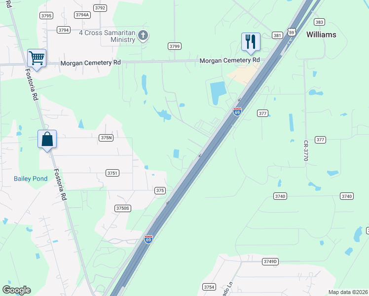 map of restaurants, bars, coffee shops, grocery stores, and more near 3978 U.S. 59 in Cleveland