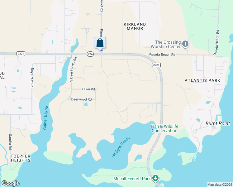 map of restaurants, bars, coffee shops, grocery stores, and more near 3100 County Road 2321 in Southport