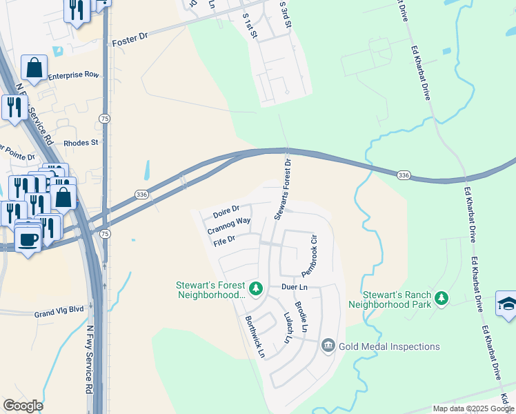 map of restaurants, bars, coffee shops, grocery stores, and more near 1804 Tavish Lane in Conroe