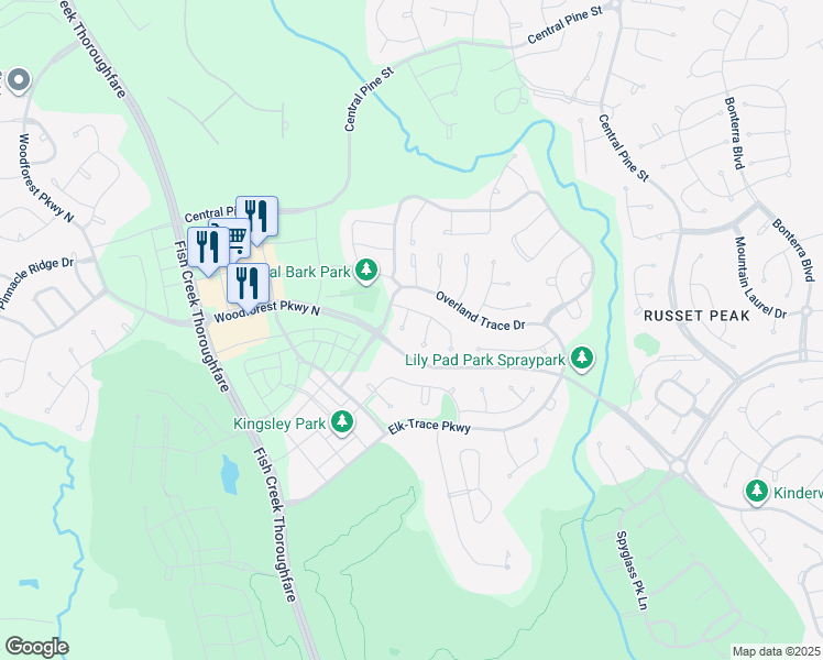 map of restaurants, bars, coffee shops, grocery stores, and more near 115 Forest Elk Place in Montgomery