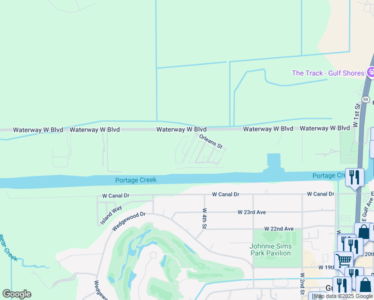 map of restaurants, bars, coffee shops, grocery stores, and more near 2712 Bienville Avenue in Gulf Shores