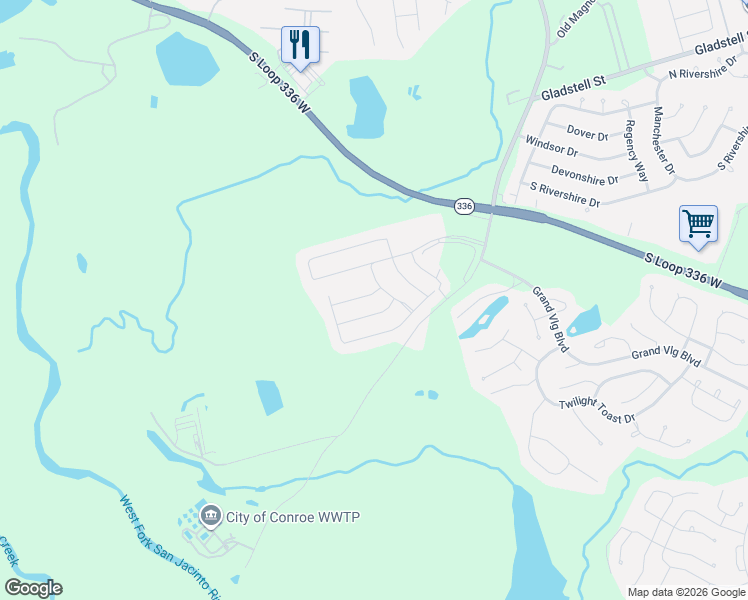 map of restaurants, bars, coffee shops, grocery stores, and more near 2208 Oak Rise Drive in Conroe
