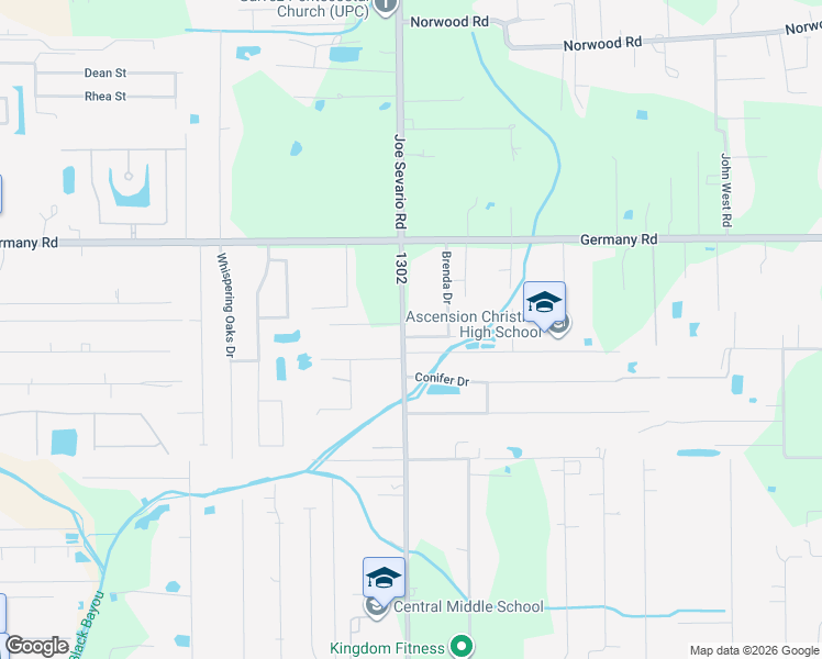 map of restaurants, bars, coffee shops, grocery stores, and more near 14456 Roddy Road in Gonzales
