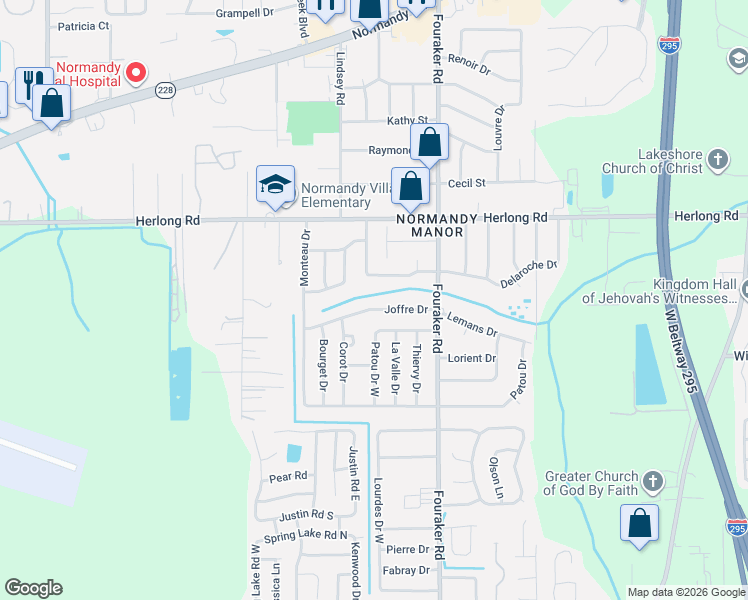 map of restaurants, bars, coffee shops, grocery stores, and more near 8096 Delaroche Drive in Jacksonville