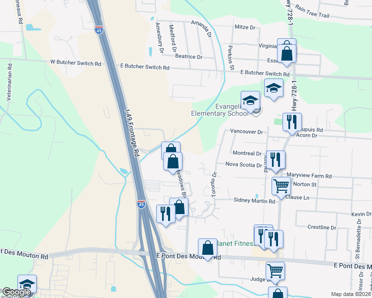 map of restaurants, bars, coffee shops, grocery stores, and more near in Lafayette