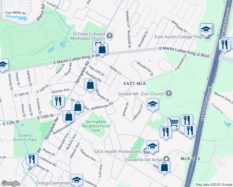 map of restaurants, bars, coffee shops, grocery stores, and more near 5213 Rob-Scott Street in Austin