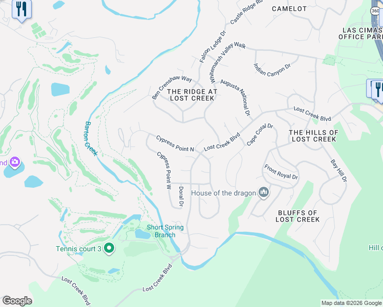 map of restaurants, bars, coffee shops, grocery stores, and more near 6502 Huckleberry Cove in Austin