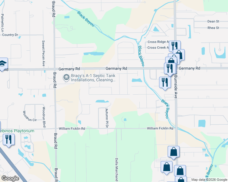 map of restaurants, bars, coffee shops, grocery stores, and more near 14041 Deep Creek Drive in Gonzales