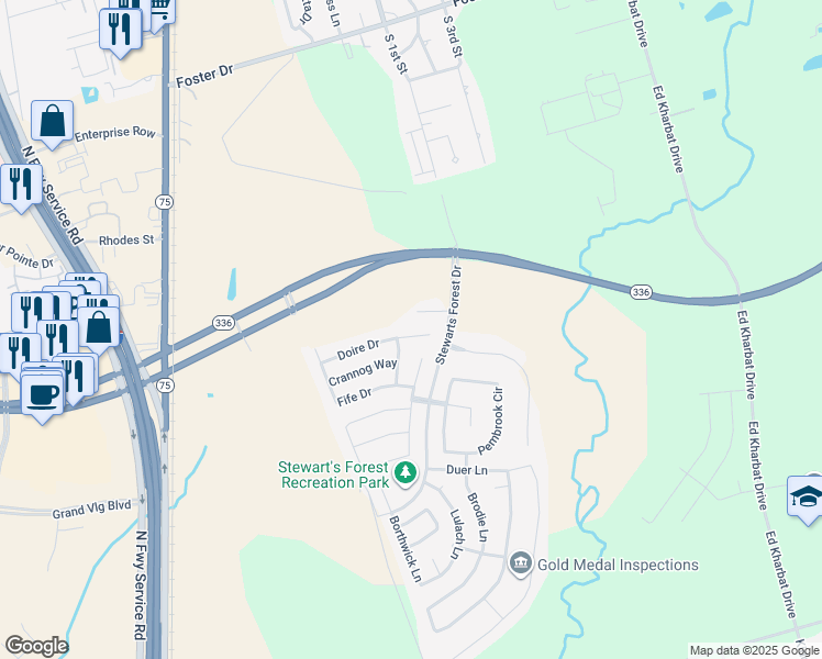 map of restaurants, bars, coffee shops, grocery stores, and more near 987 Doire Drive in Conroe
