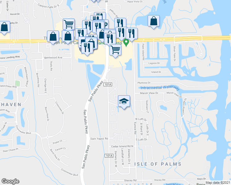 map of restaurants, bars, coffee shops, grocery stores, and more near 14401 Jose Vedra Boulevard in Jacksonville
