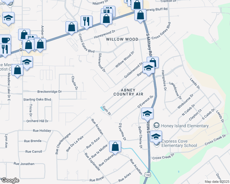 map of restaurants, bars, coffee shops, grocery stores, and more near 232 Goldenwood Drive in Slidell