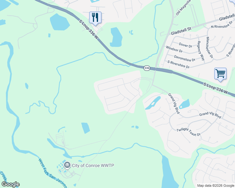 map of restaurants, bars, coffee shops, grocery stores, and more near 2208 Oak Rise Drive in Conroe