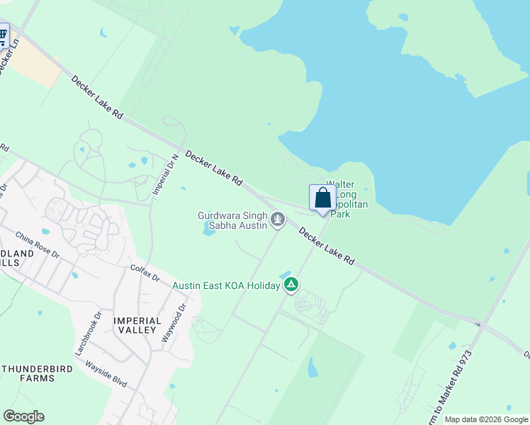 map of restaurants, bars, coffee shops, grocery stores, and more near 10108 Decker Lake Road in Austin