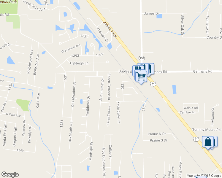 map of restaurants, bars, coffee shops, grocery stores, and more near 14456 Essen Terrace Drive in Gonzales
