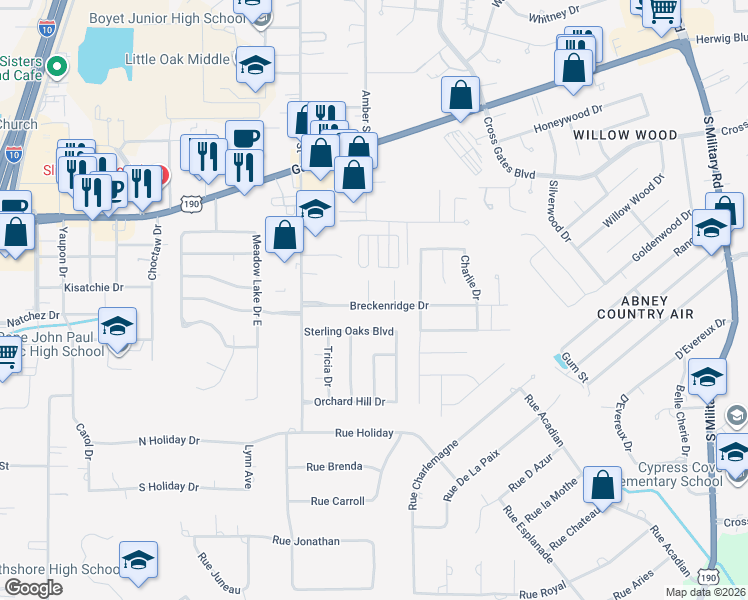 map of restaurants, bars, coffee shops, grocery stores, and more near 1002 Caitlin Court in Slidell