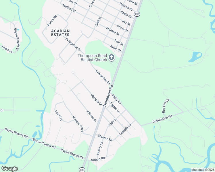 map of restaurants, bars, coffee shops, grocery stores, and more near 101 Evangeline Drive in Slidell