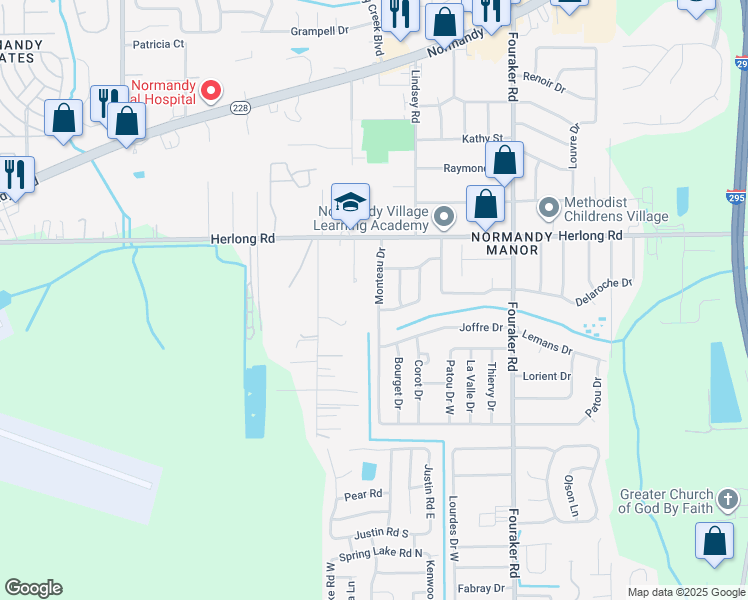 map of restaurants, bars, coffee shops, grocery stores, and more near 2042 Monteau Drive in Jacksonville