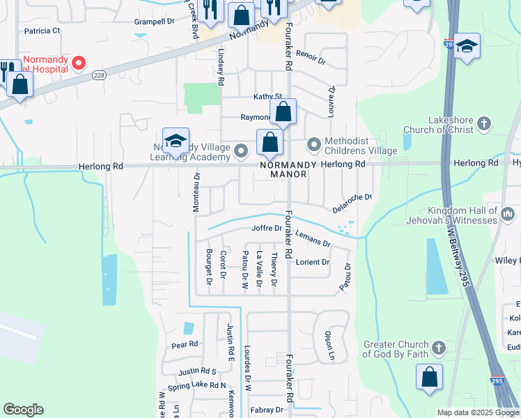 map of restaurants, bars, coffee shops, grocery stores, and more near 8054 Delaroche Drive in Jacksonville