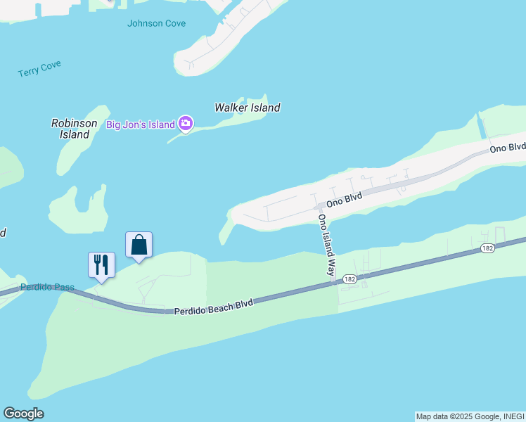 map of restaurants, bars, coffee shops, grocery stores, and more near 28488 Perdido Pass Drive in Orange Beach