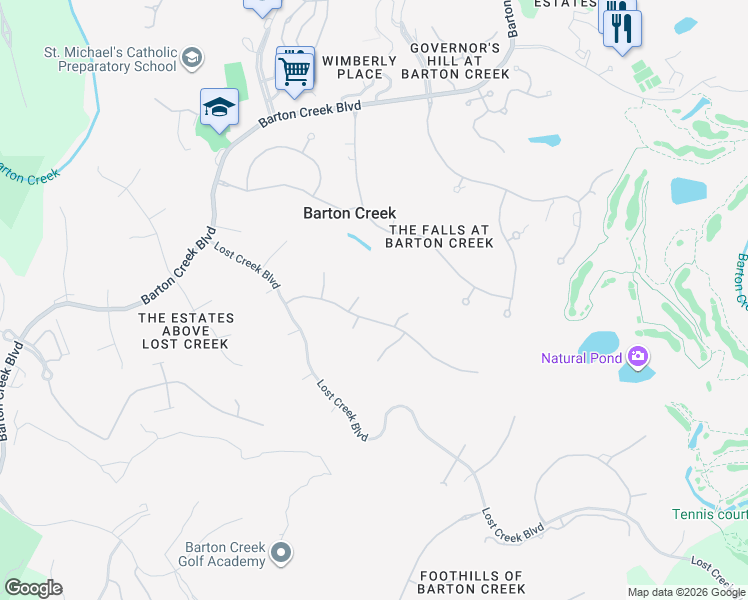 map of restaurants, bars, coffee shops, grocery stores, and more near 3203 Clumpgrass Cove in Austin