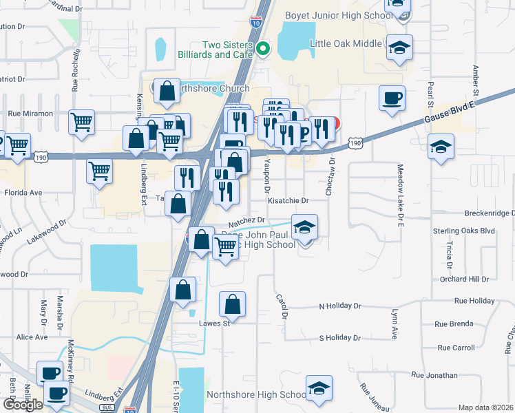 map of restaurants, bars, coffee shops, grocery stores, and more near 39242 Kisatchie Drive in Slidell