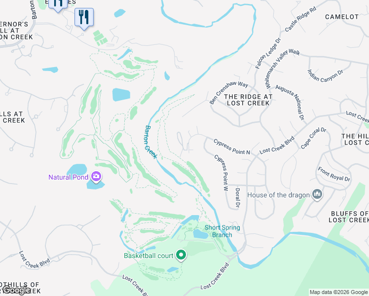 map of restaurants, bars, coffee shops, grocery stores, and more near 6815 Cypress Point West in Austin