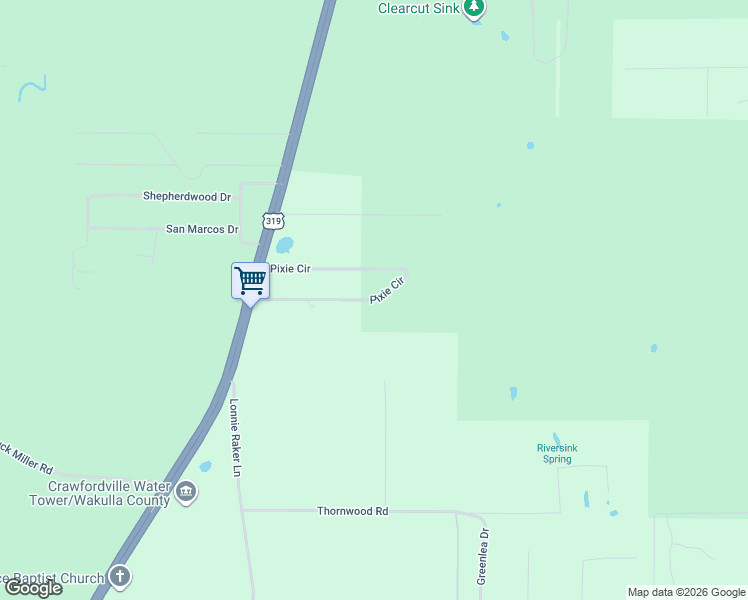 map of restaurants, bars, coffee shops, grocery stores, and more near 179 Pixie Circle in Crawfordville