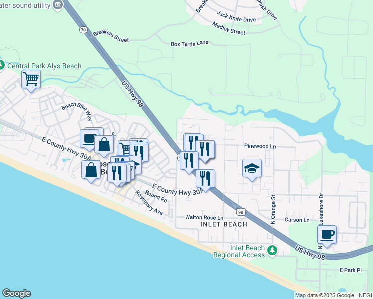 map of restaurants, bars, coffee shops, grocery stores, and more near 29 Piney Sand Trail in Walton County