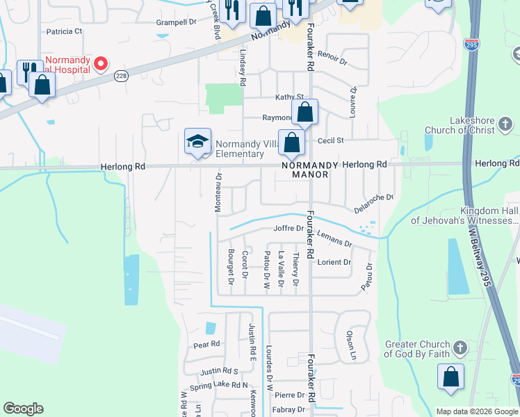 map of restaurants, bars, coffee shops, grocery stores, and more near 8096 Delaroche Drive in Jacksonville