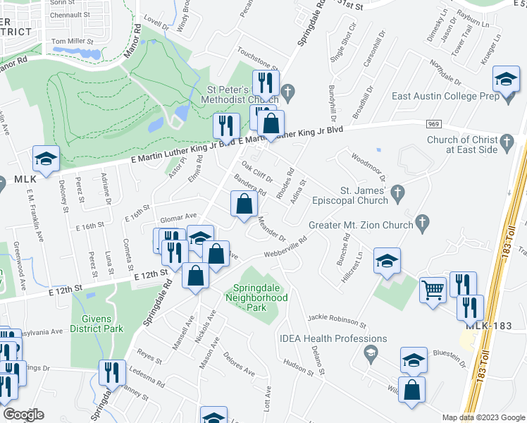 map of restaurants, bars, coffee shops, grocery stores, and more near 4800 Filey Cove in Austin
