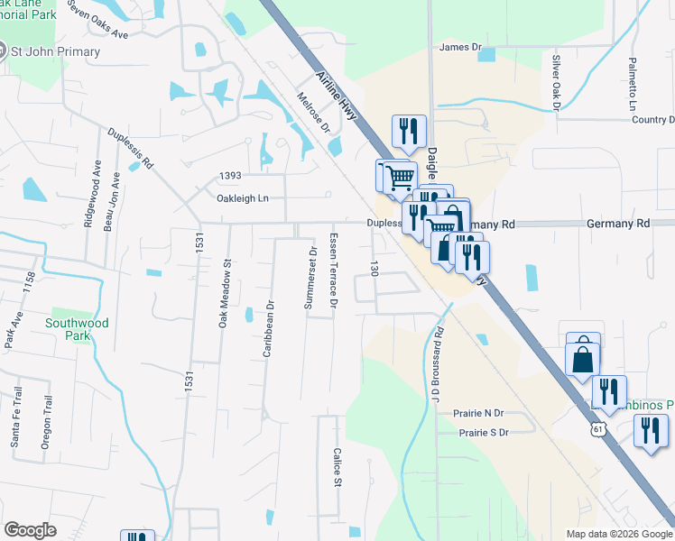 map of restaurants, bars, coffee shops, grocery stores, and more near 14464 Essen Terrace Dr in Gonzales