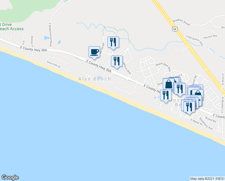 map of restaurants, bars, coffee shops, grocery stores, and more near 281 Paradise by the Sea Boulevard in Panama City Beach