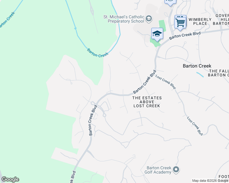map of restaurants, bars, coffee shops, grocery stores, and more near 3710 Barton Creek Boulevard in Austin