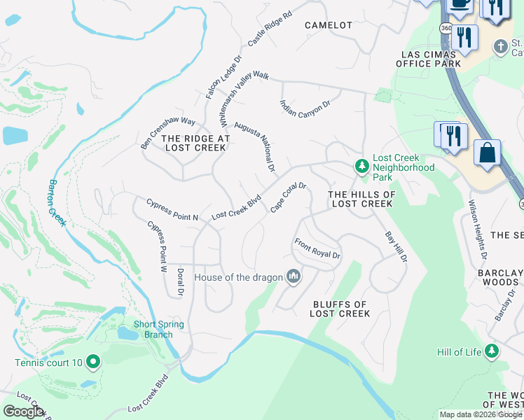map of restaurants, bars, coffee shops, grocery stores, and more near 1704 Trevino Drive in Austin