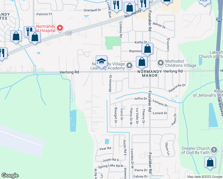 map of restaurants, bars, coffee shops, grocery stores, and more near 2042 Monteau Drive in Jacksonville