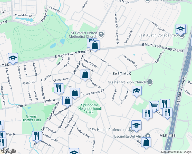 map of restaurants, bars, coffee shops, grocery stores, and more near 4800 Filey Cove in Austin