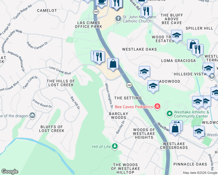 map of restaurants, bars, coffee shops, grocery stores, and more near 1302 Thaddeus Cove in Austin